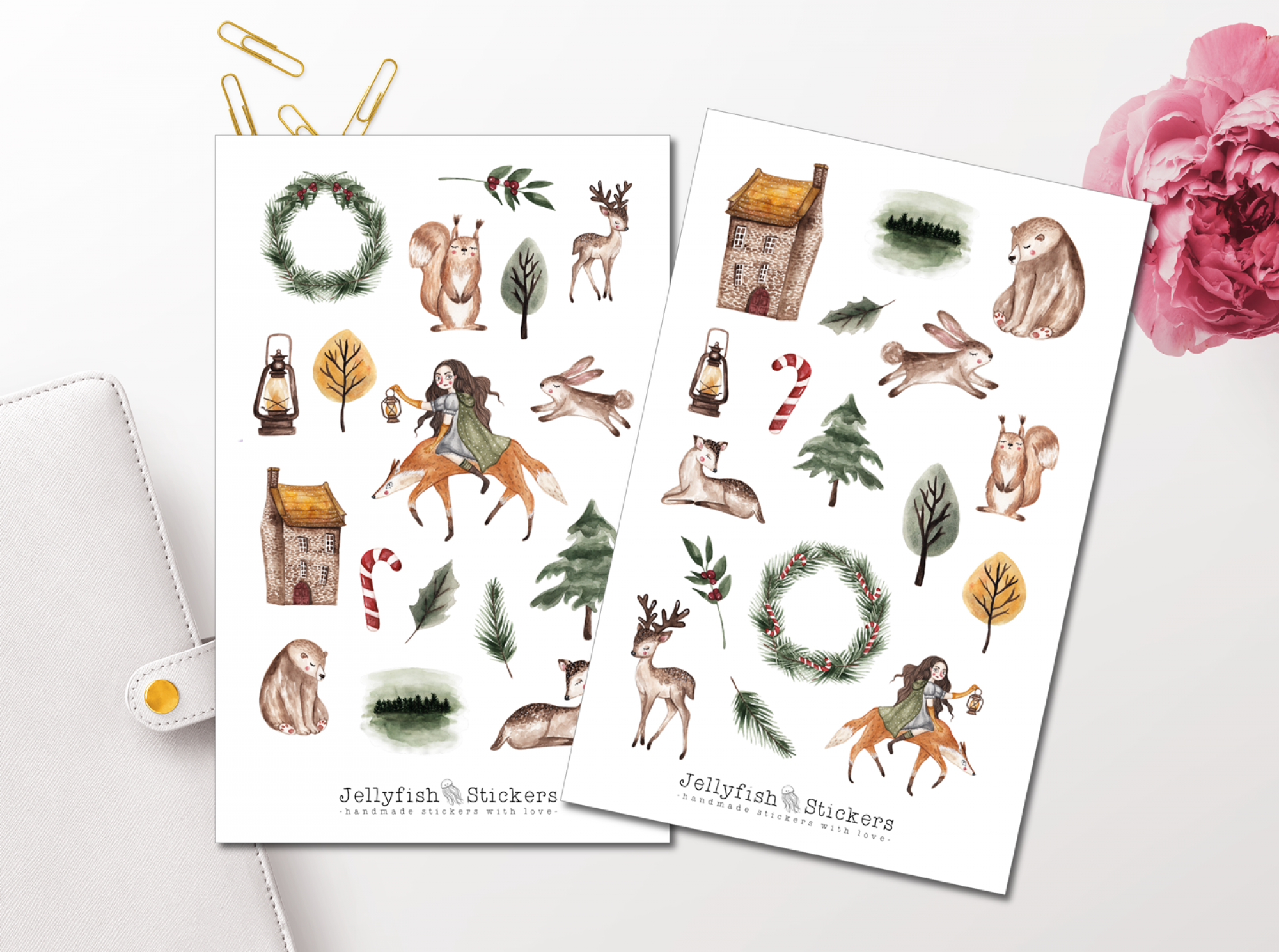 Winter Girl and Animals Sticker Set